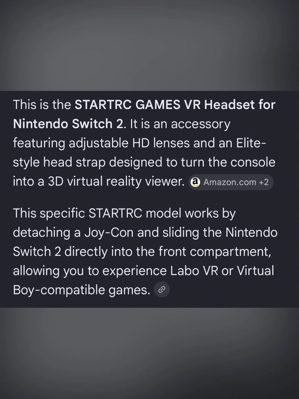 NIB VR Headset for Nintendo Switch 2